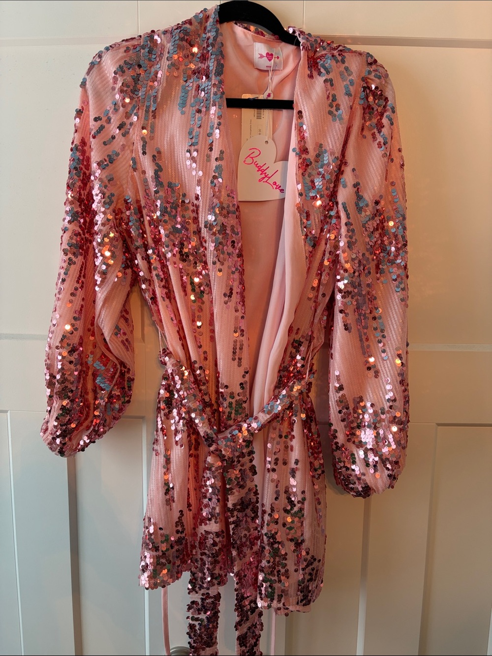Pink Sequin Tie-Front duster